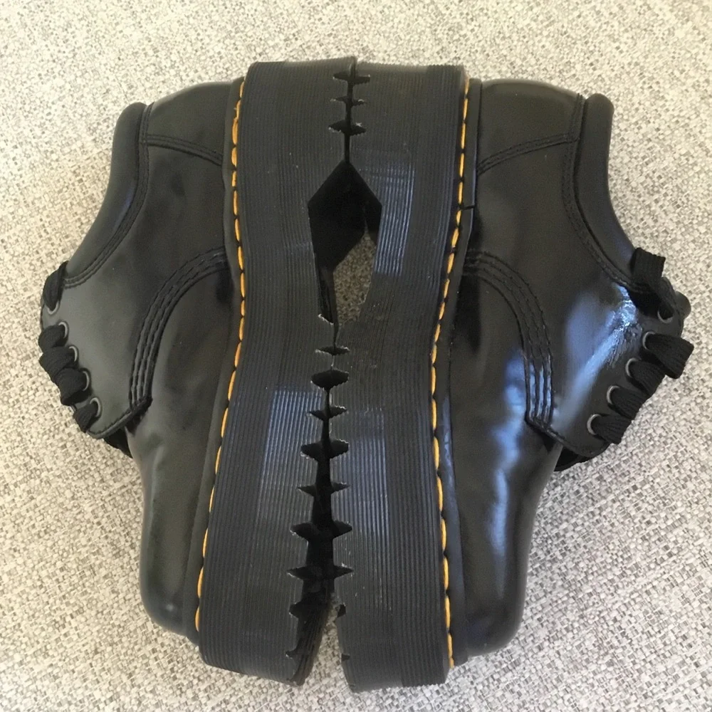 Dr. Martens  8053 Quad Black Patent Leather Platform Derby with Yellow Stitching